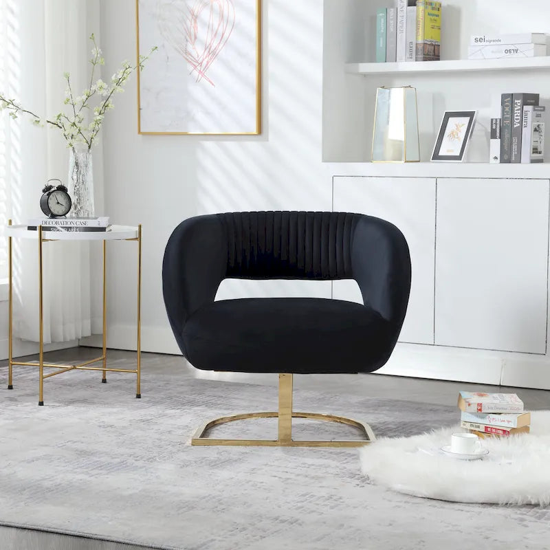 Fauteuil d'appoint capitonné en velours avec piètement en métal doré, multicolore