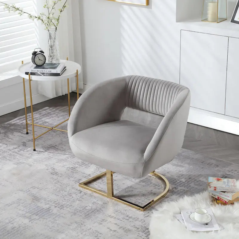 Fauteuil d'appoint capitonné en velours avec piètement en métal doré, multicolore