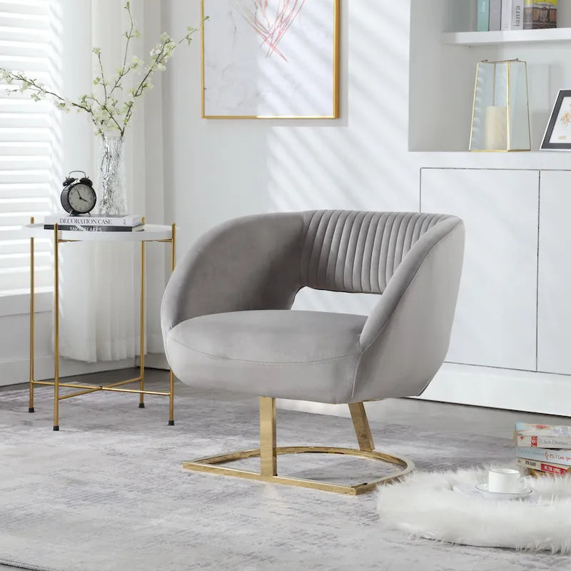 Fauteuil d'appoint capitonné en velours avec piètement en métal doré, multicolore