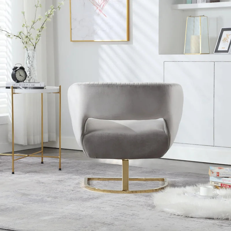 Fauteuil d'appoint capitonné en velours avec piètement en métal doré, multicolore
