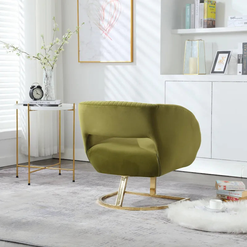 Fauteuil d'appoint capitonné en velours avec piètement en métal doré, multicolore
