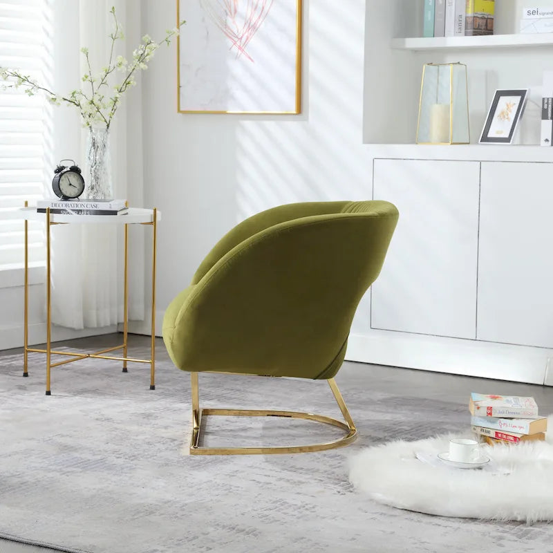 Fauteuil d'appoint capitonné en velours avec piètement en métal doré, multicolore