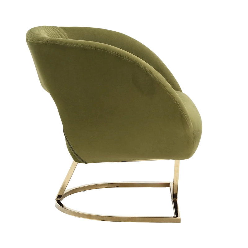 Fauteuil d'appoint capitonné en velours avec piètement en métal doré, multicolore