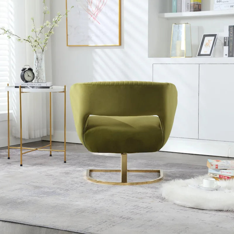 Fauteuil d'appoint capitonné en velours avec piètement en métal doré, multicolore