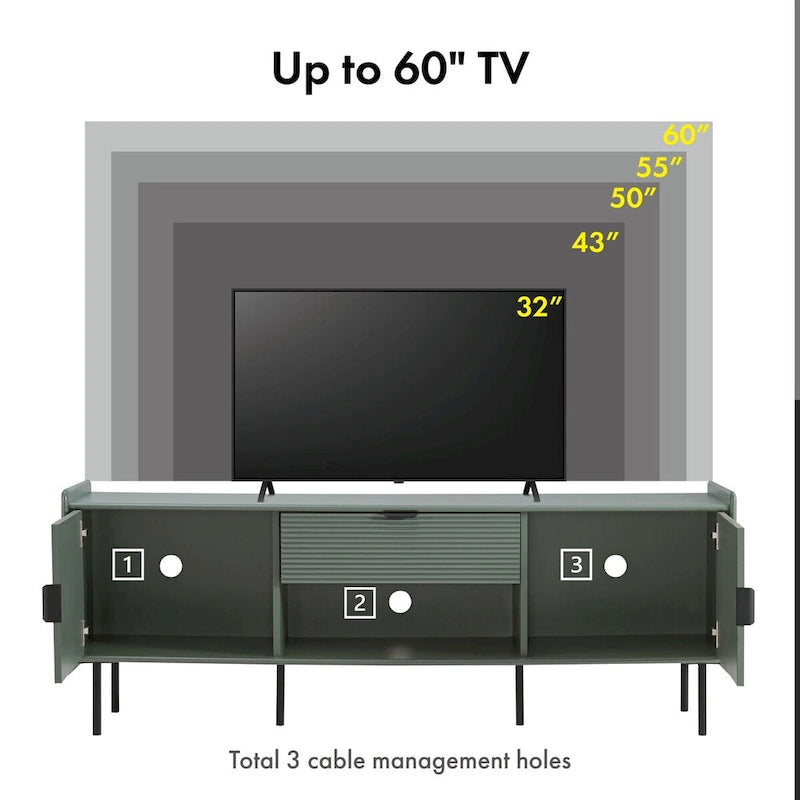 Meuble TV à panneaux cannelés avec placard et tiroir de rangement
